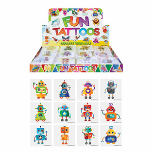 FUN TATTOO&rsquo;S - MODEL: ROBOT, Elk pakjes 12x Tattoo&rsquo;s IN DISPLAY (48st.)