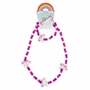 HOUTEN UNICORN / EENHOORN HALSKETTING EN ARMBAND SET (48st.)