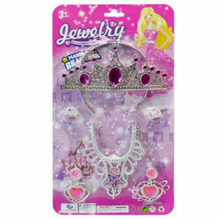 PRINCESSEN BEAUTY SET OP KAART - MET TIARA / OORBELLEN / HALSKETTING & RINGEN (6st.)