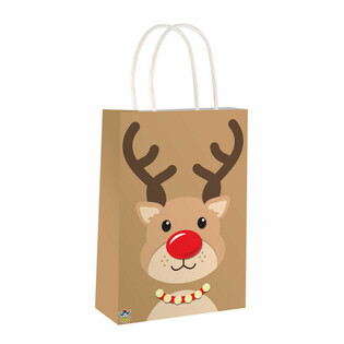 KERSTMIS RENDIER - PAPIEREN TAS MET HENGSELS - 14x21x7Cm - KERST (24st.)