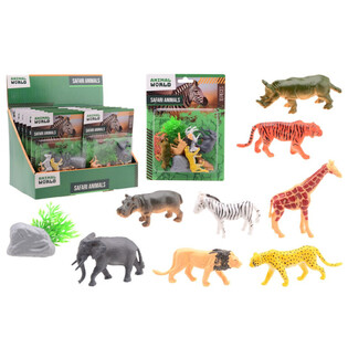 ANIMAL WORLD - SAFARI DIEREN SPEELSET 10-DELIG OP KAART - IN DISPLAY (12st.)