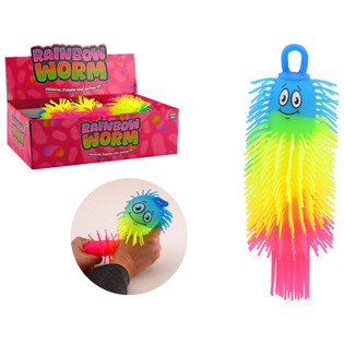 RAINBOW PUFFER WORM BAL - 22CM - MIX KLEUREN - IN DISPLAY (24st.)