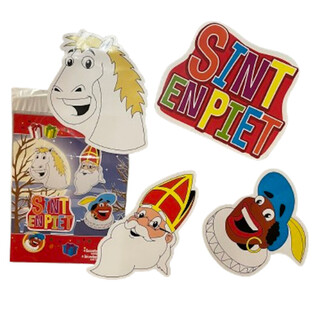 SINTERKLAAS SINT & PIET - 4-DELIGE DUBBELZIJDIGE SINTERKLAAS DECORATIE BORDEN SET (6st.)