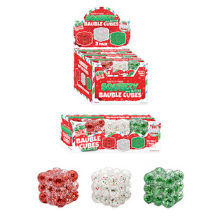 SQUEEZY GLITTER BAUBLE CUBES - MET GLITTER - SET VAN 3X CUBES - MET SUGAR VULLING - IN DISPLAY (6 SE